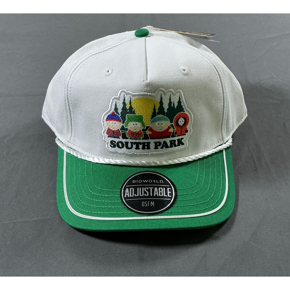 South Park Bioworld Snapback Hat White Green Embroidered Patch Rope Cap OSFM NEW